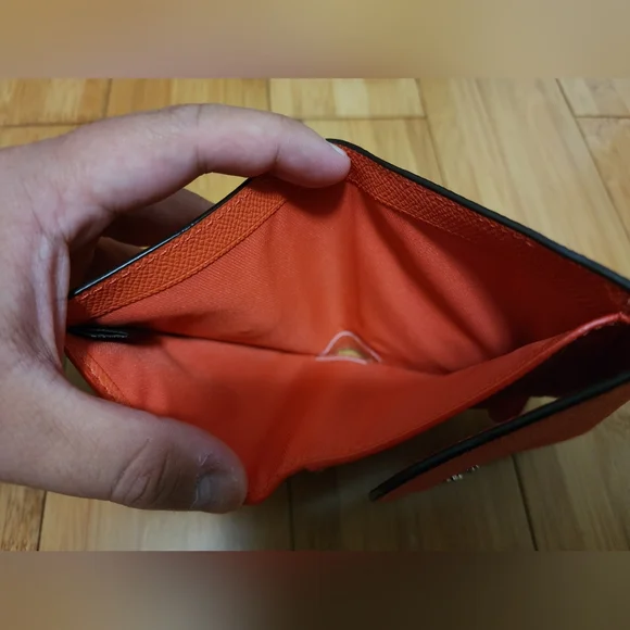 Coach Trifold Snap Small Wallet Coin Orange Crossgrain Pebbled Leather Zipper - Picture 5 of 11